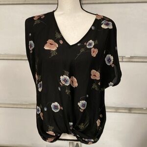 West Kei black floral lightweight blouse top shirt size MEDIUM